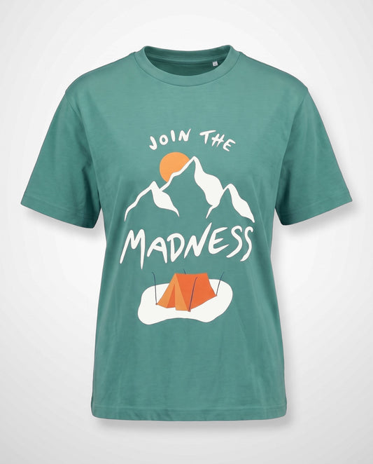 Join the Madness Teal Tee – studiobilde forfra